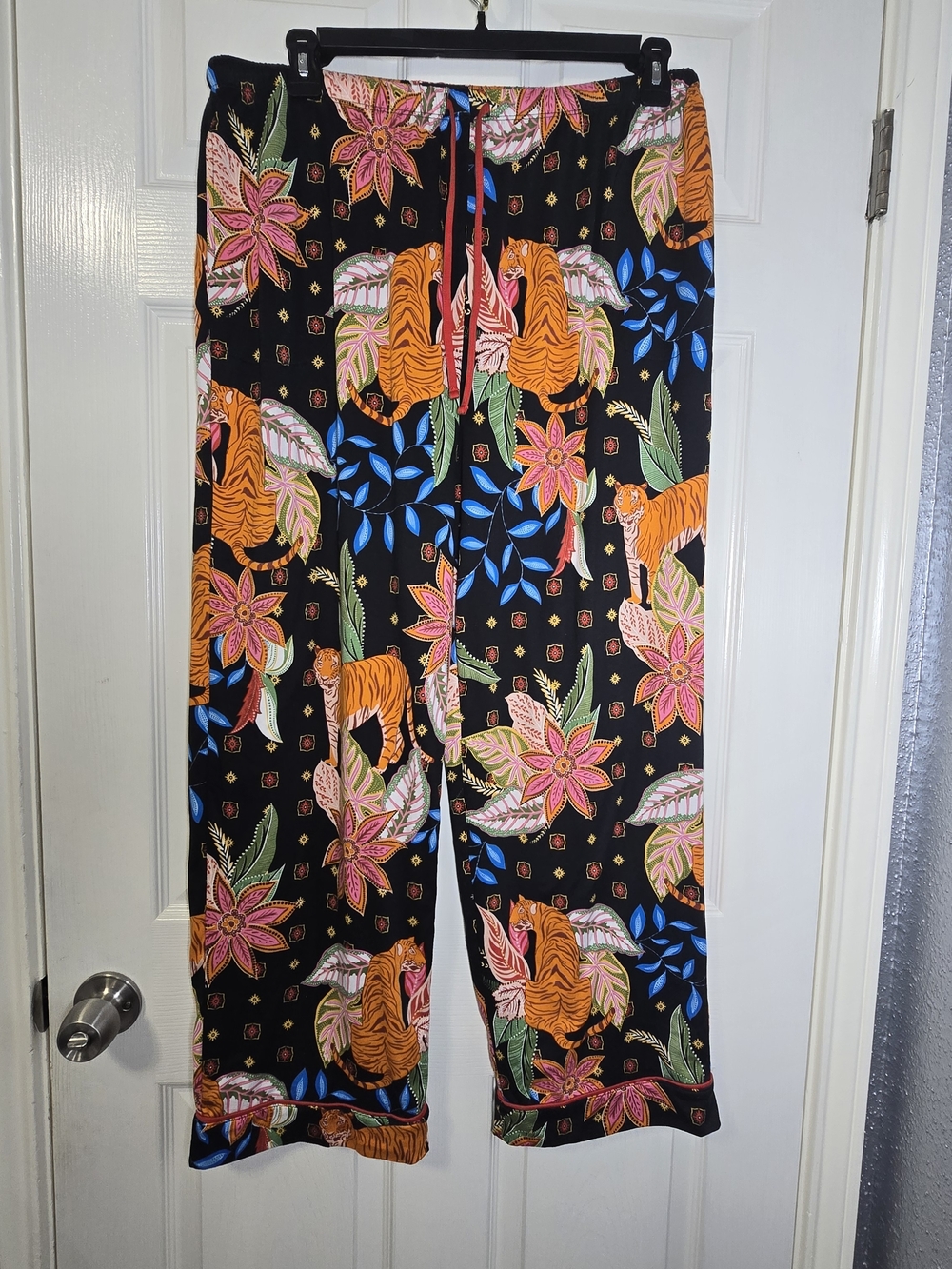 Black Floral & Tiger Print Wide Leg Pants